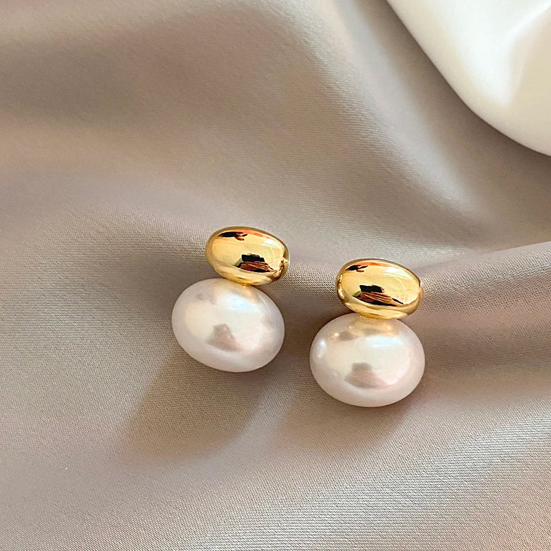 Golden Bean Pearl Earrings