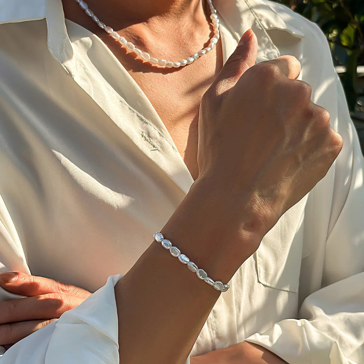 Oval Pearl Chain Set